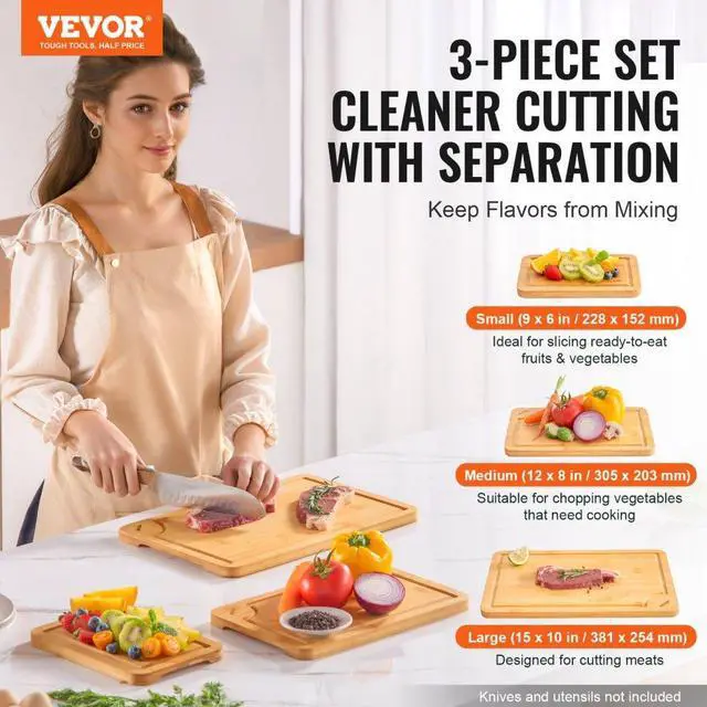 Alt view image 2 of 7 - VEVOR Bamboo Cutting Board Premium Versatile Cut Board with Built-in Handle