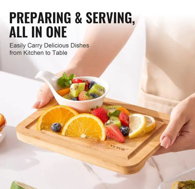 Alt view image 3 of 7 - VEVOR Bamboo Cutting Board Premium Versatile Cut Board with Built-in Handle