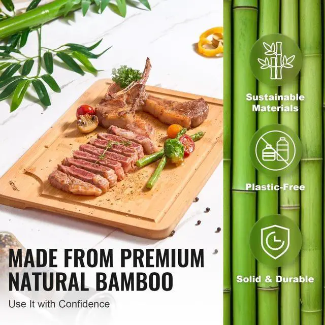 Alt view image 4 of 7 - VEVOR Bamboo Cutting Board Premium Versatile Cut Board with Built-in Handle