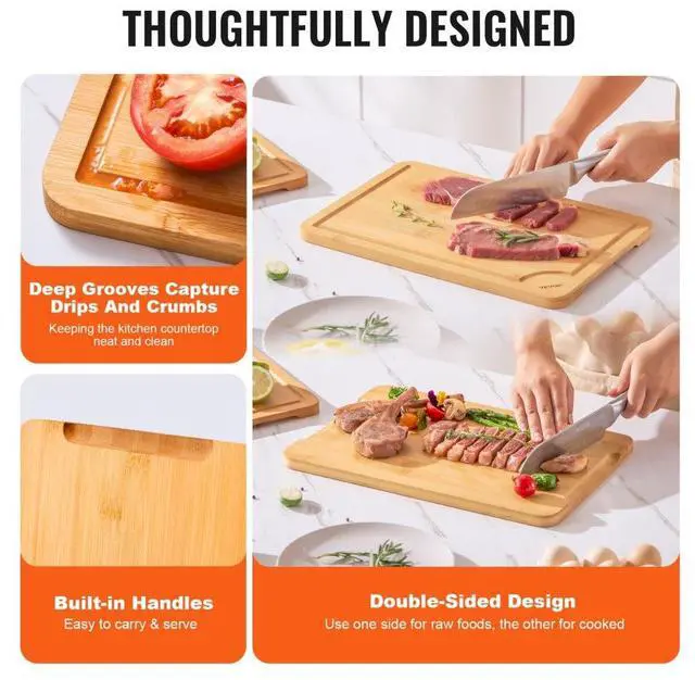 Alt view image 6 of 7 - VEVOR Bamboo Cutting Board Premium Versatile Cut Board with Built-in Handle