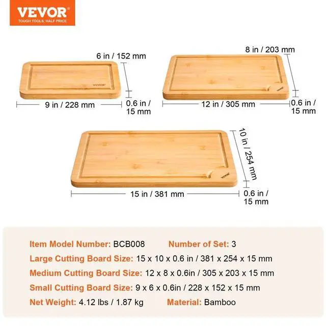 Alt view image 7 of 7 - VEVOR Bamboo Cutting Board Premium Versatile Cut Board with Built-in Handle