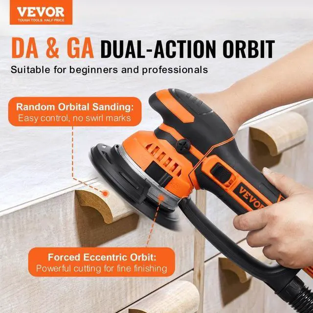 Alt view image 2 of 7 - Random Orbital Sander 6'' DA & GA Dual-Action Sander 10 PCS Sandpapers 6 Speeds