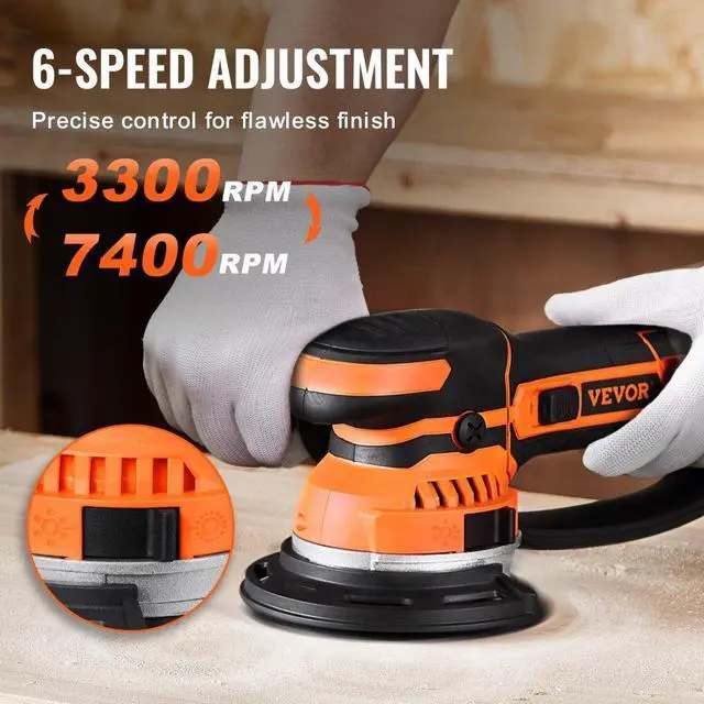 Alt view image 3 of 7 - Random Orbital Sander 6'' DA & GA Dual-Action Sander 10 PCS Sandpapers 6 Speeds