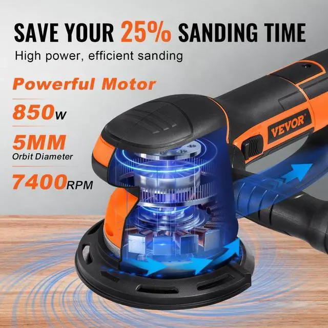 Alt view image 4 of 7 - Random Orbital Sander 6'' DA & GA Dual-Action Sander 10 PCS Sandpapers 6 Speeds