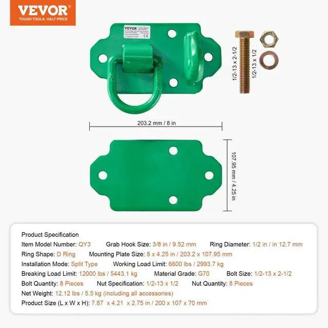 Alt view image 7 of 7 - VEVOR 3/8" Tractor Bucket Hooks Grade 70 Steel Grab Hooks 12,000 lbs for RV UTV