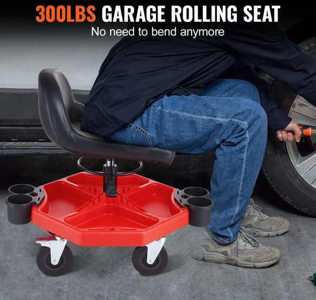 Alt view image 2 of 7 - VEVOR Mechanics Swivel Seat 300 LBS Rolling Work Stool Height Adjustable Seat