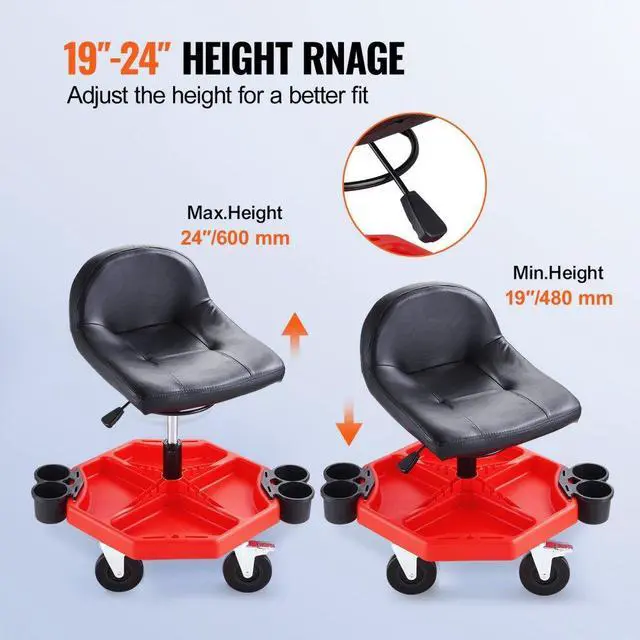 Alt view image 3 of 7 - VEVOR Mechanics Swivel Seat 300 LBS Rolling Work Stool Height Adjustable Seat