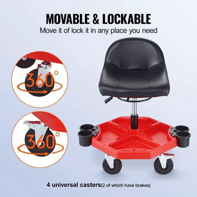 Alt view image 5 of 7 - VEVOR Mechanics Swivel Seat 300 LBS Rolling Work Stool Height Adjustable Seat