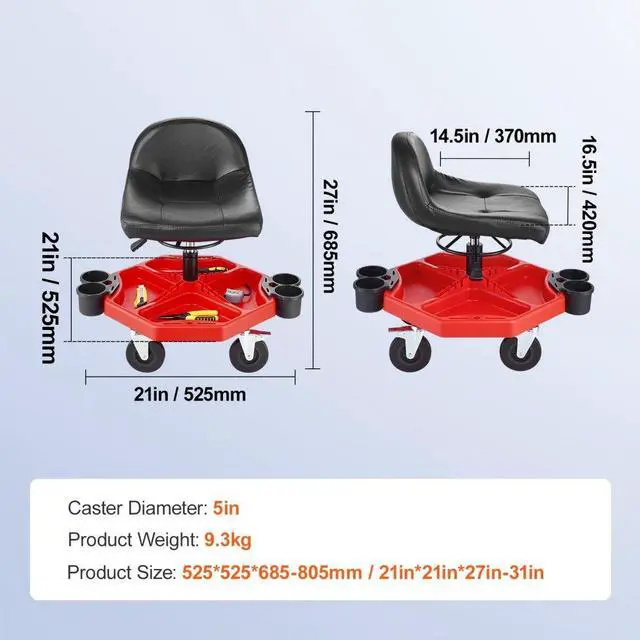 Alt view image 7 of 7 - VEVOR Mechanics Swivel Seat 300 LBS Rolling Work Stool Height Adjustable Seat