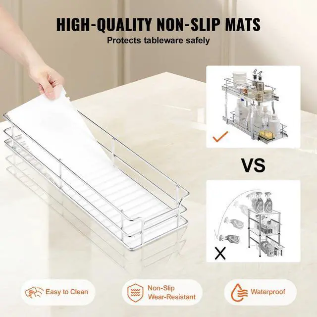 Alt view image 4 of 7 - VEVOR 2-Tier 8.5"Wx21"Dx15"H Wire Pull Out Cabinet Under Sink Organizer Drawer Basket, 10"Wx22"Dx18"H  Install Size for Cabinet