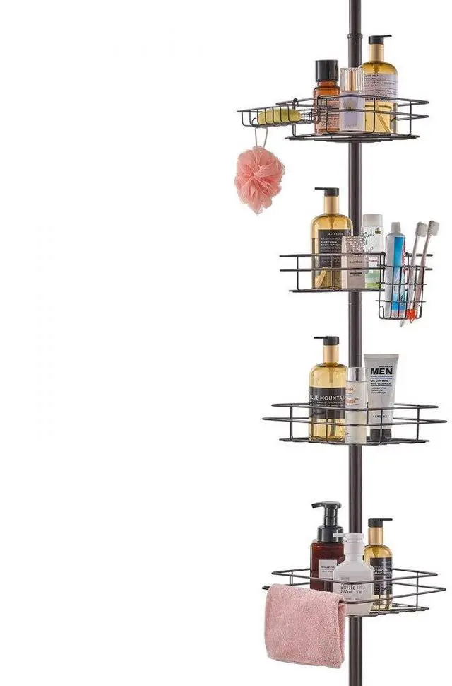 Main image of VEVOR Shower Corner Caddy Tension Pole, 42" to 114" High, Multi-Functional Shower Tension Pole with Strong Load-Bearing Tray, Rust-Proof Easy-to-Install Tension Pole, Fit for Bathroom & Washroom
