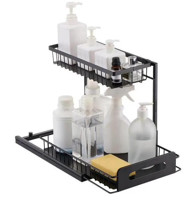 Main image of 2-Tier 10.7"W x 14.2"D Pull Out Cabinet Under Sink Organizer 10.7"x14.2" Drawer Basket, 12.5"Wx15.5"Dx13"H Install Size for Cabinet