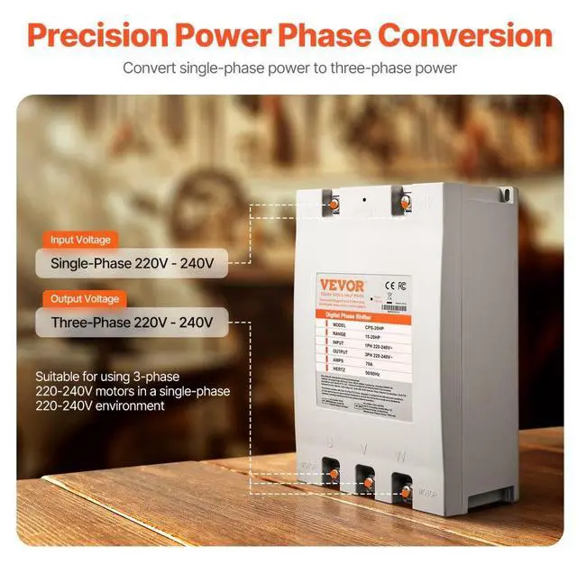 Alt view image 2 of 7 - VEVOR 3 Phase Converter 20HP 70A 220V Single to 3 Phase 220V-240V Input/Output
