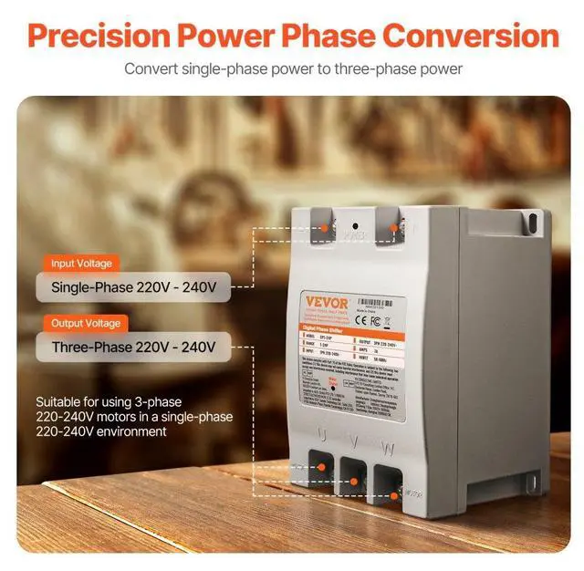 Alt view image 2 of 7 - VEVOR 3 Phase Converter 2HP 7A 220V Single to 3 Phase 220V-240V Input/Output