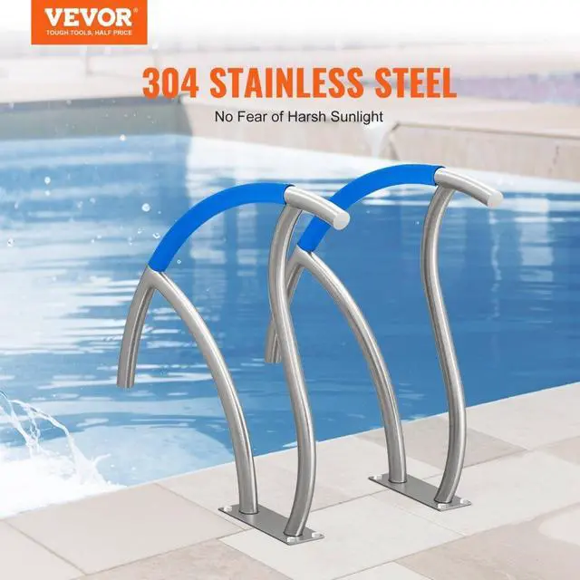 Alt view image 2 of 7 - Pool Handrail 2 PCS 30x30in Stainless Steel with Base Plate for Spas
