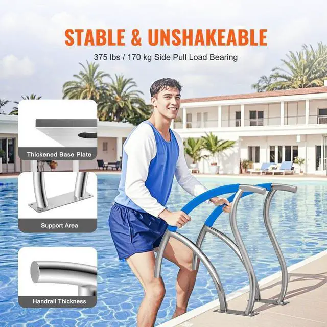 Alt view image 3 of 7 - Pool Handrail 2 PCS 30x30in Stainless Steel with Base Plate for Spas