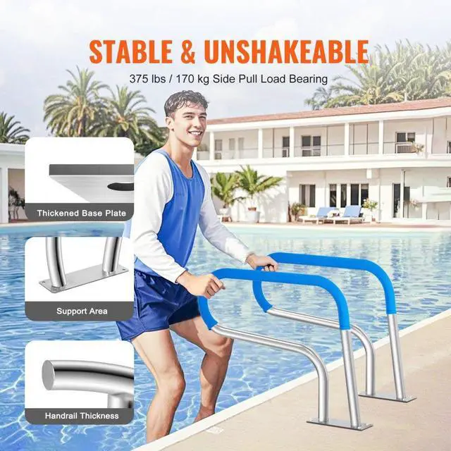 Alt view image 3 of 7 - Pool Handrail 32 x 23 inch Stainless Steel with Base Plate for Spas