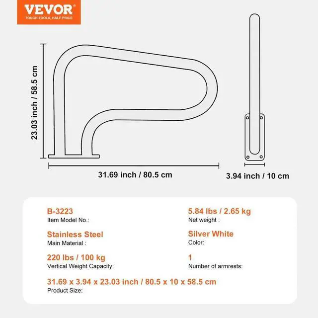 Alt view image 7 of 7 - Pool Handrail 32 x 23 inch Stainless Steel with Base Plate for Spas