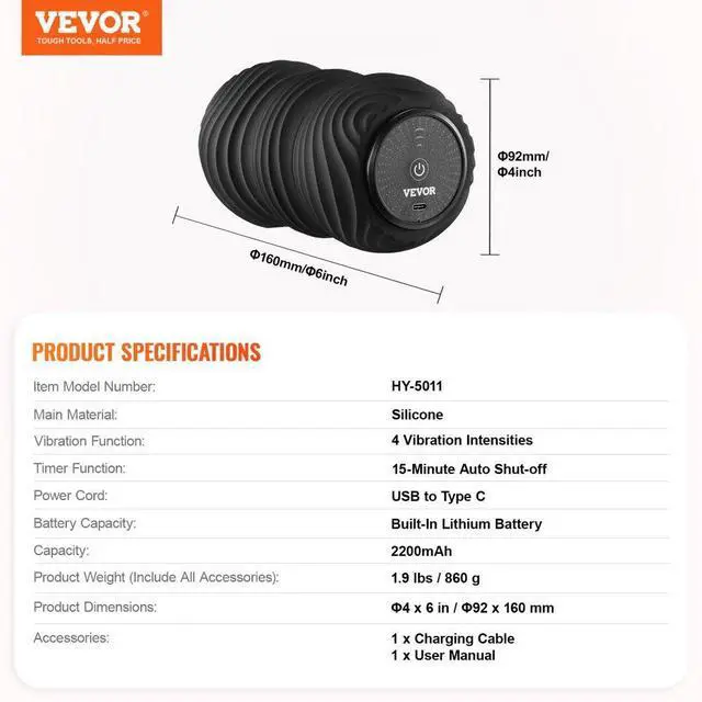 Alt view image 7 of 7 - VEVOR Vibrating Peanut Massage Ball 4 Intensities Rechargeable Massage Roller