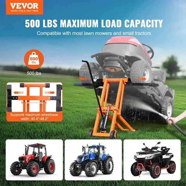 Alt view image 2 of 7 - VEVOR 500 Lbs Lawn Mower Lift with Hydraulic Jack for Riding Tractor Lawn Mowers