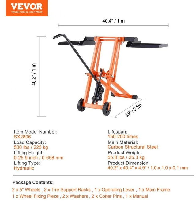 Alt view image 7 of 7 - VEVOR 500 Lbs Lawn Mower Lift with Hydraulic Jack for Riding Tractor Lawn Mowers