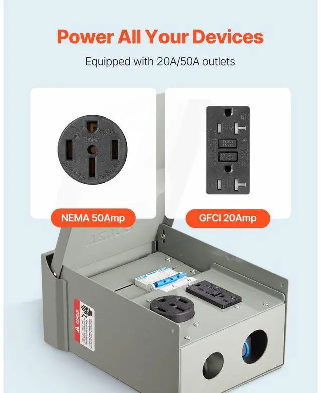 Alt view image 3 of 7 - VEVOR Temporary Power Outlet Panel RV Electrical Panel 20 50 Amp RV Outlet Box