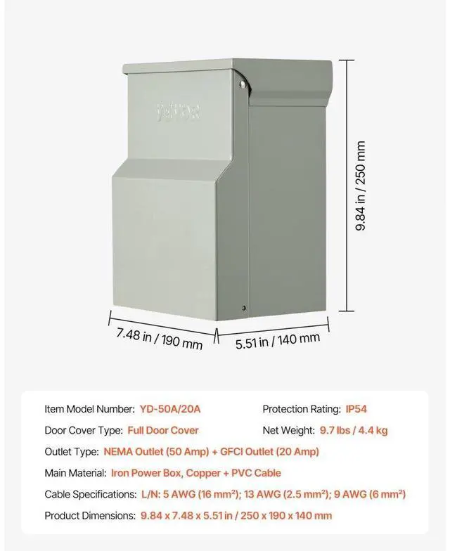 Alt view image 7 of 7 - VEVOR Temporary Power Outlet Panel RV Electrical Panel 20 50 Amp RV Outlet Box