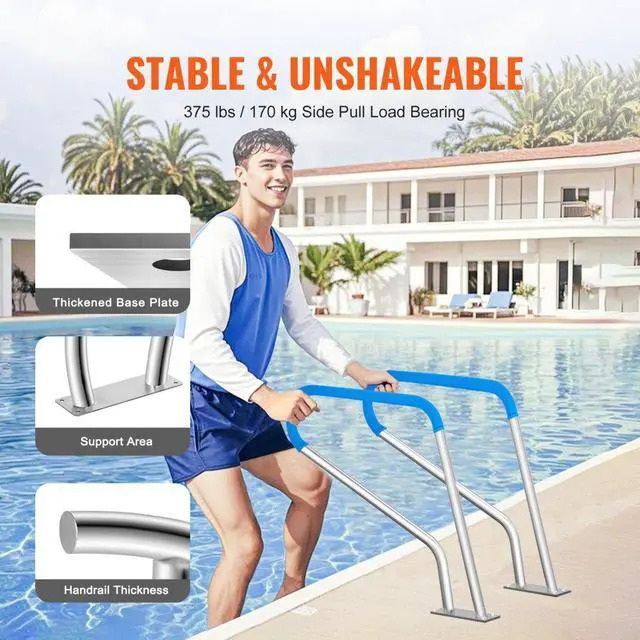 Alt view image 3 of 7 - Pool Handrail 39 x 32 inch Stainless Steel with Base Plate for Spas