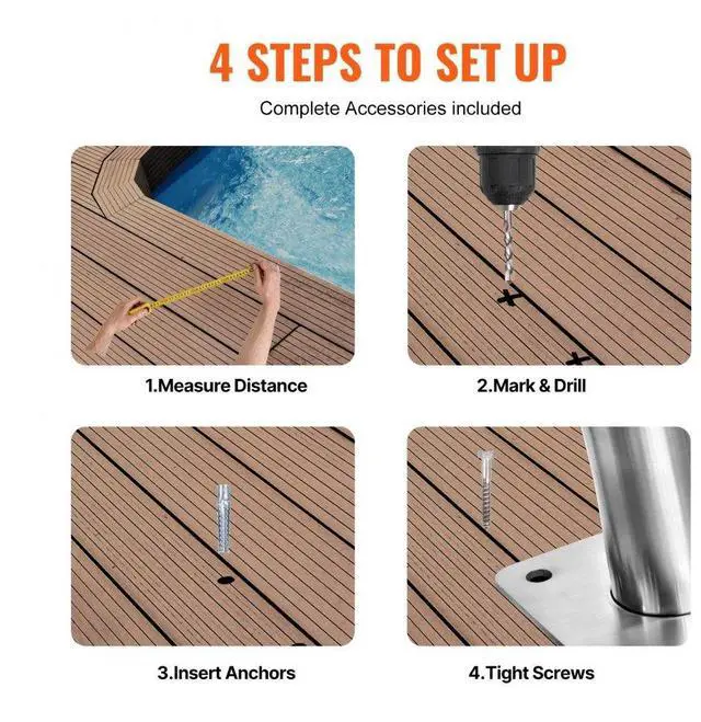 Alt view image 5 of 7 - Pool Handrail 39 x 32 inch Stainless Steel with Base Plate for Spas