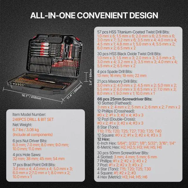 Alt view image 7 of 7 - VEVOR Drill Bit Set 246PCS Screwdriver Bit Set with Carrying Case Multi-purpose