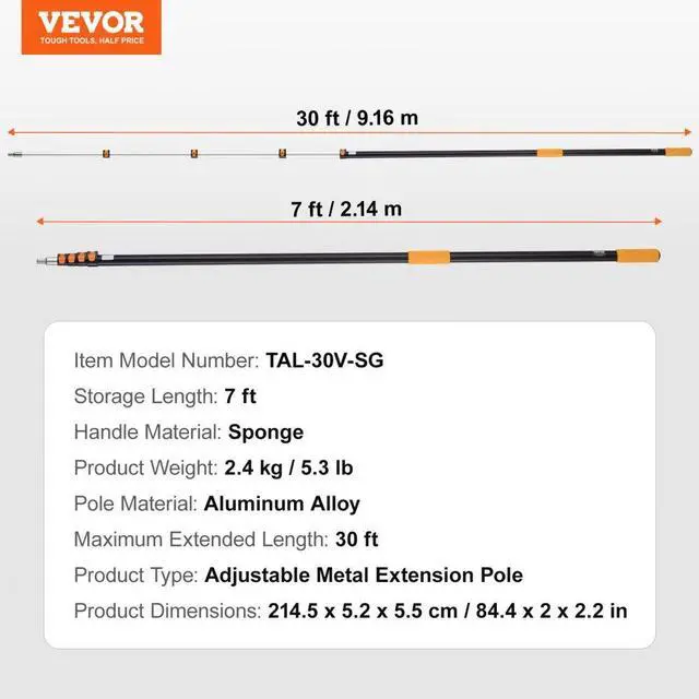 Alt view image 7 of 7 - VEVOR Telescoping Extension Pole 7 to 30 FT Multi-Purpose for Painting Dusting