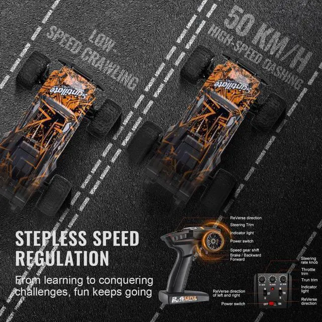 Alt view image 4 of 7 - Remote Control Car 1:10 Scale All Terrain 4WD Off-Road Truck for Kids