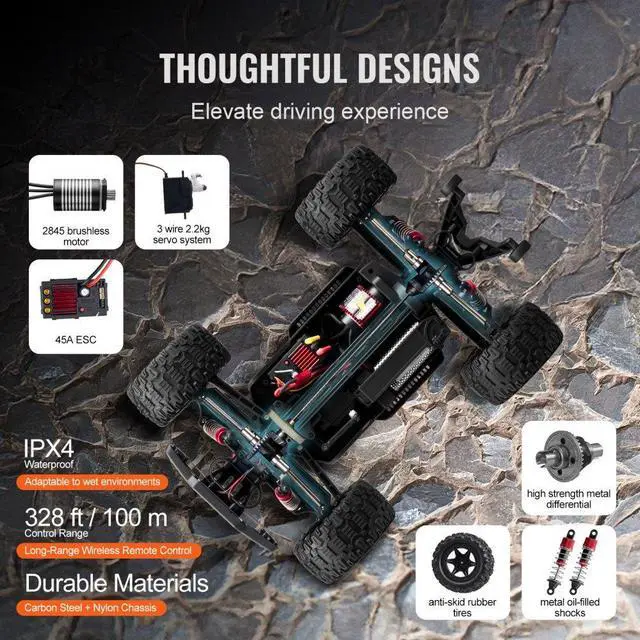 Alt view image 6 of 7 - Remote Control Car 1:10 Scale All Terrain 4WD Off-Road Truck for Kids