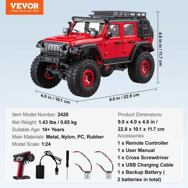 Alt view image 7 of 7 - Remote Control Car 1:24 Scale Full Lighting 4WD Off-Road Truck for Kids