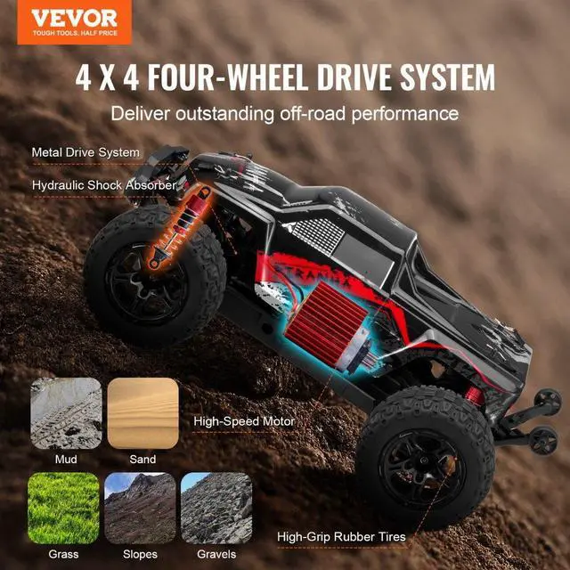 Alt view image 2 of 7 - Remote Control Car 1:10 Scale Kids RC Car All Terrain 4WD Off-Road Truck