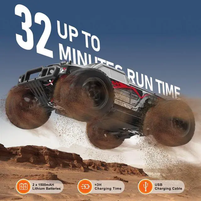 Alt view image 5 of 7 - Remote Control Car 1:10 Scale Kids RC Car All Terrain 4WD Off-Road Truck