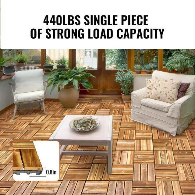 Alt view image 3 of 7 - VEVOR Interlocking Deck Tiles Solid Wood 27 Pack 12"x12" Camphor Pine for Porch