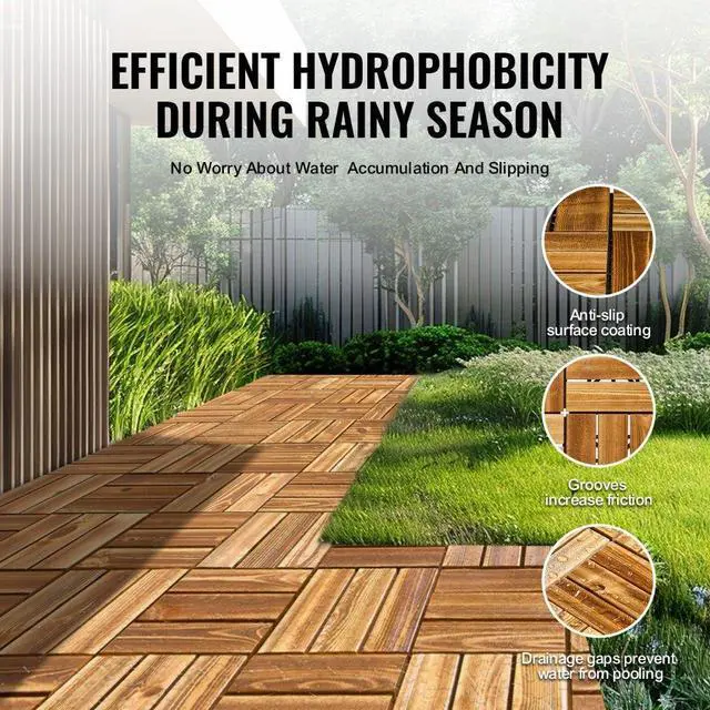 Alt view image 4 of 7 - VEVOR Interlocking Deck Tiles Solid Wood 27 Pack 12"x12" Camphor Pine for Porch