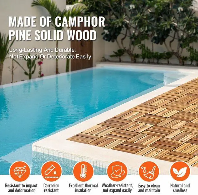 Alt view image 6 of 7 - VEVOR Interlocking Deck Tiles Solid Wood 27 Pack 12"x12" Camphor Pine for Porch
