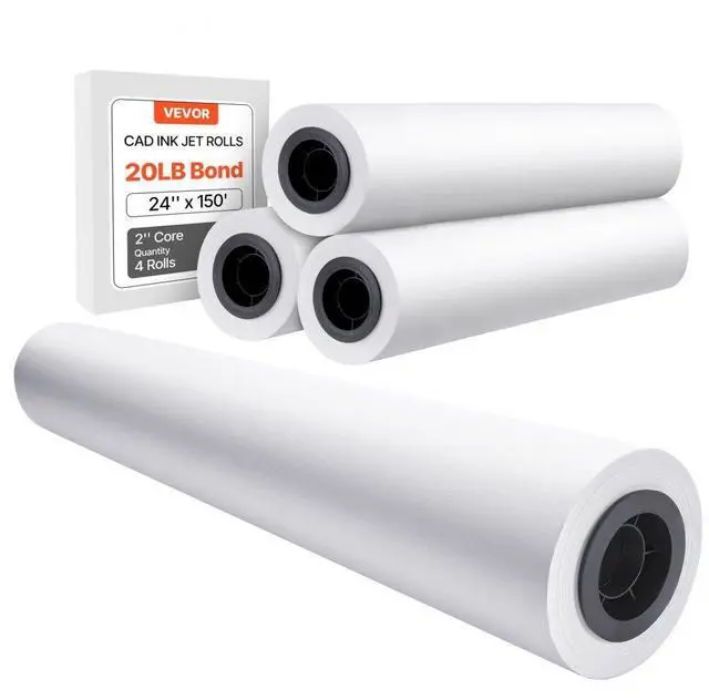 Main image of VEVOR Wide Format Paper, 24 in x 150 ft Plotter Paper, 4 Rolls CAD Bond Rolls with 2 in Core, 20 LB Bond Paper Rolls, Idea for CAD Drawings, Engineering Plans, GIS Maps & Architectural Designs