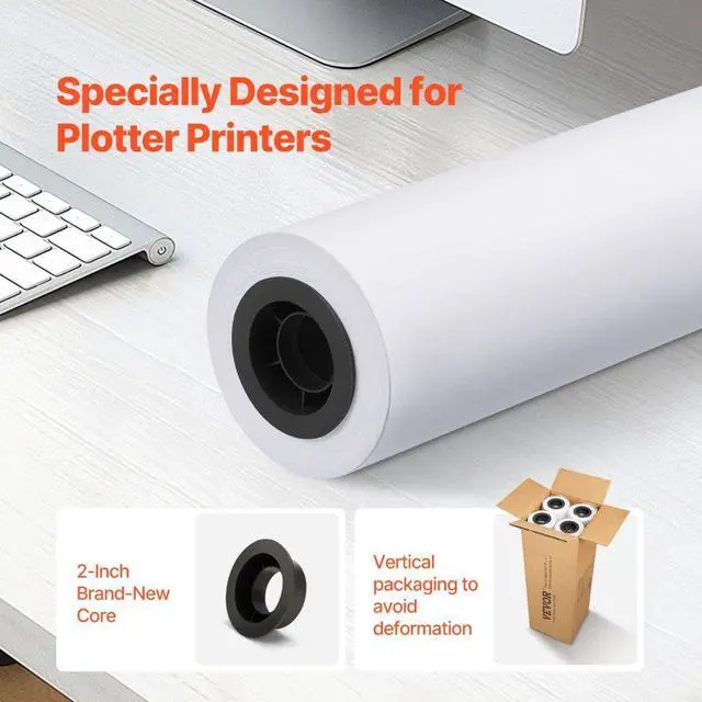 Alt view image 2 of 7 - VEVOR Wide Format Paper, 24 in x 150 ft Plotter Paper, 4 Rolls CAD Bond Rolls with 2 in Core, 20 LB Bond Paper Rolls, Idea for CAD Drawings, Engineering Plans, GIS Maps & Architectural Designs