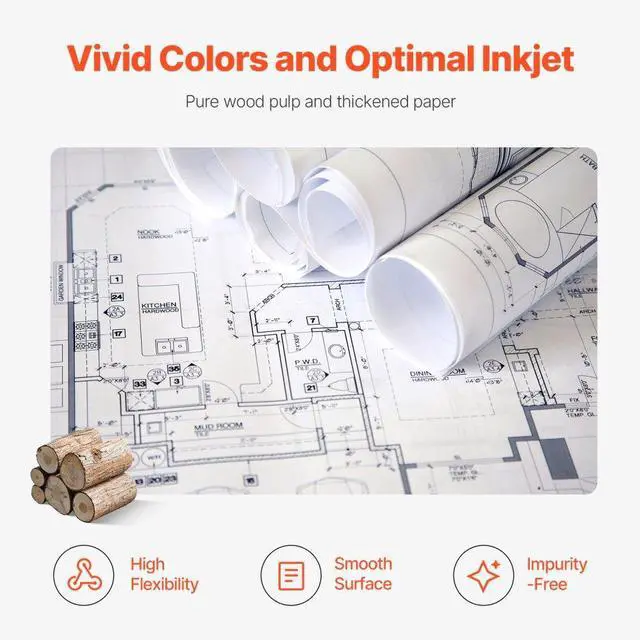 Alt view image 5 of 7 - VEVOR Wide Format Paper, 24 in x 150 ft Plotter Paper, 4 Rolls CAD Bond Rolls with 2 in Core, 20 LB Bond Paper Rolls, Idea for CAD Drawings, Engineering Plans, GIS Maps & Architectural Designs