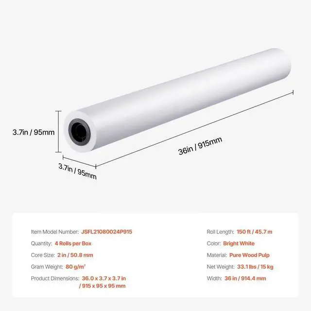 Alt view image 7 of 7 - VEVOR Wide Format Paper, 36 in x 150 ft Plotter Paper, 4 Rolls CAD Bond Rolls with 2 in Core, 20 LB Bond Paper Rolls, Idea for CAD Drawings, Engineering Plans, GIS Maps & Architectural Designs