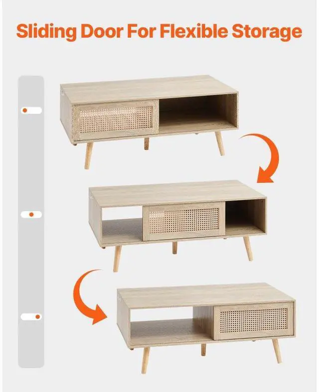 Alt view image 4 of 7 - VEVOR Rattan Coffee Table, Mid Century Coffee Table, Rectangle Wood Coffee Table, 42 Inch Modern Boho Style Two Layers Storage Coffee Table, for Living Room, Bedroom & Small Spaces