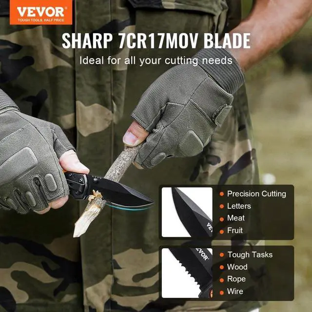 Alt view image 2 of 7 - VEVOR Folding Pocket Knife 3 in/7.6 cm 7Cr17Mov Blade Aluminum Handle Sharp