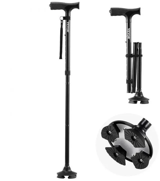Main image of VEVOR Walking Cane Folding Walking Stick with 8-Level Height & 4-Pronged Pivoting Base