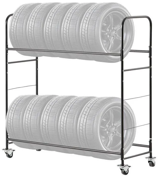 Main image of VEVOR Rolling Tire Storage Rack, 2-Shelf Tire Holder and Transport Trailer for Garage, Heavy-Duty Steel Tire Storage Cart with Wheel, Adjustable Height & Protective Cover, Hold up to 12 Standard Tires
