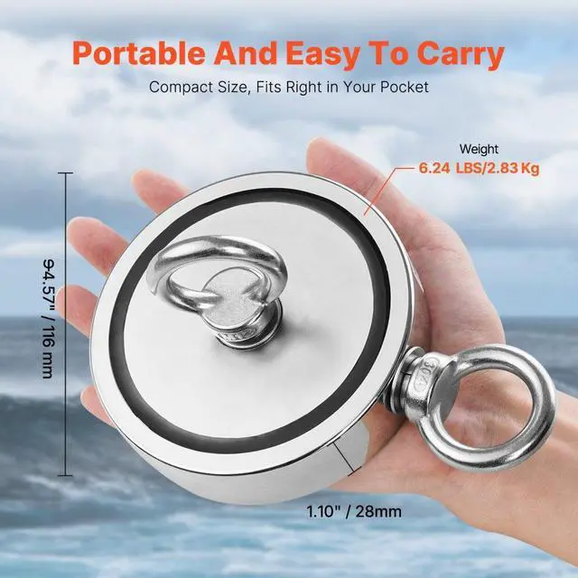 Alt view image 5 of 7 - 2000 LBS Strong Fishing Magnet Kit Double Sided Pull Force and Rope Carabiner