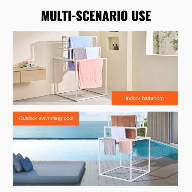 Alt view image 6 of 14 - VEVOR 8 Bar Pyramid Towel Rack - Dry Wet Towels, Organize Fresh Towels, Poolside Towel Storage Organizer, (35.43" L x 35.43" W x 54.72" H), White