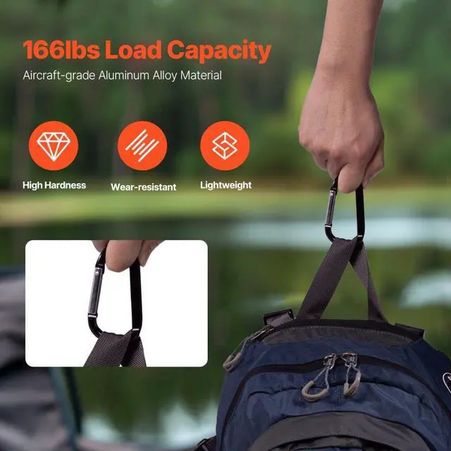 Alt view image 2 of 7 - VEVOR Caribeaner Clip Spring Snap Hook Keyring Camping Sports Karabiner 10 PCS